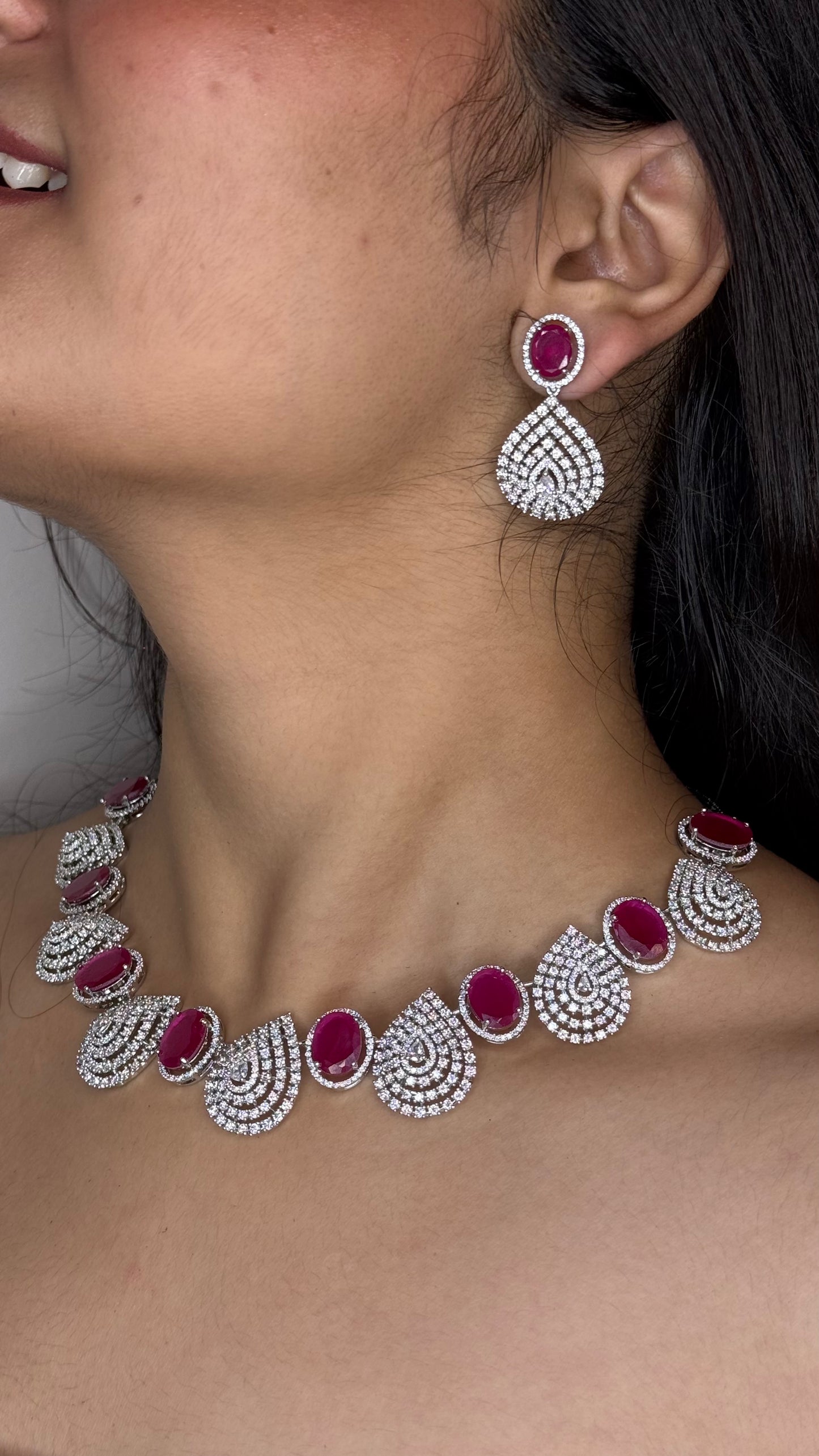 Ruby Royale AD Fan-Motif Statement Necklace Set
