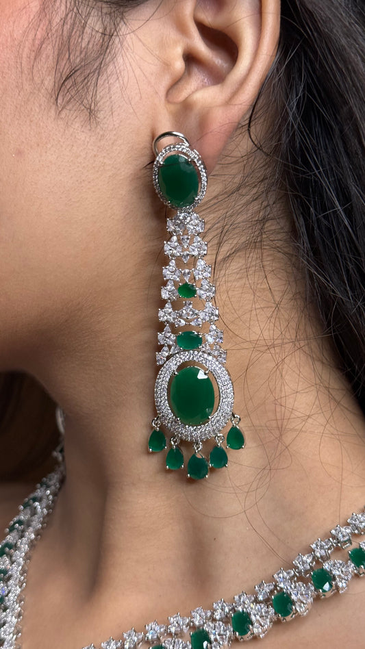 Emerald Majesty AD Long Haram Necklace Set