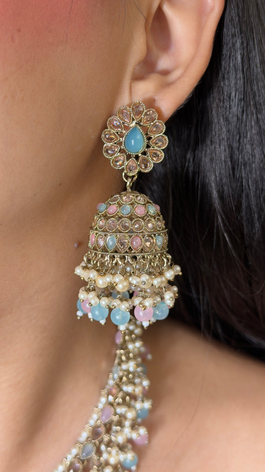 Pastel Pearl Crystal Grace Necklace with Earrings