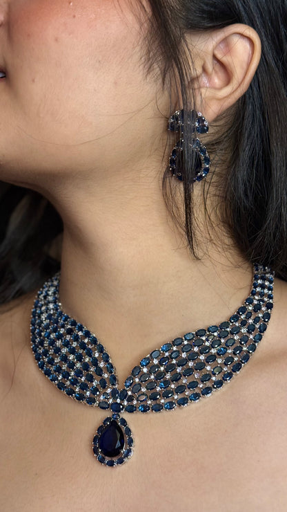 Royal Sapphire AD Teardrop Statement Choker Jewellery Set