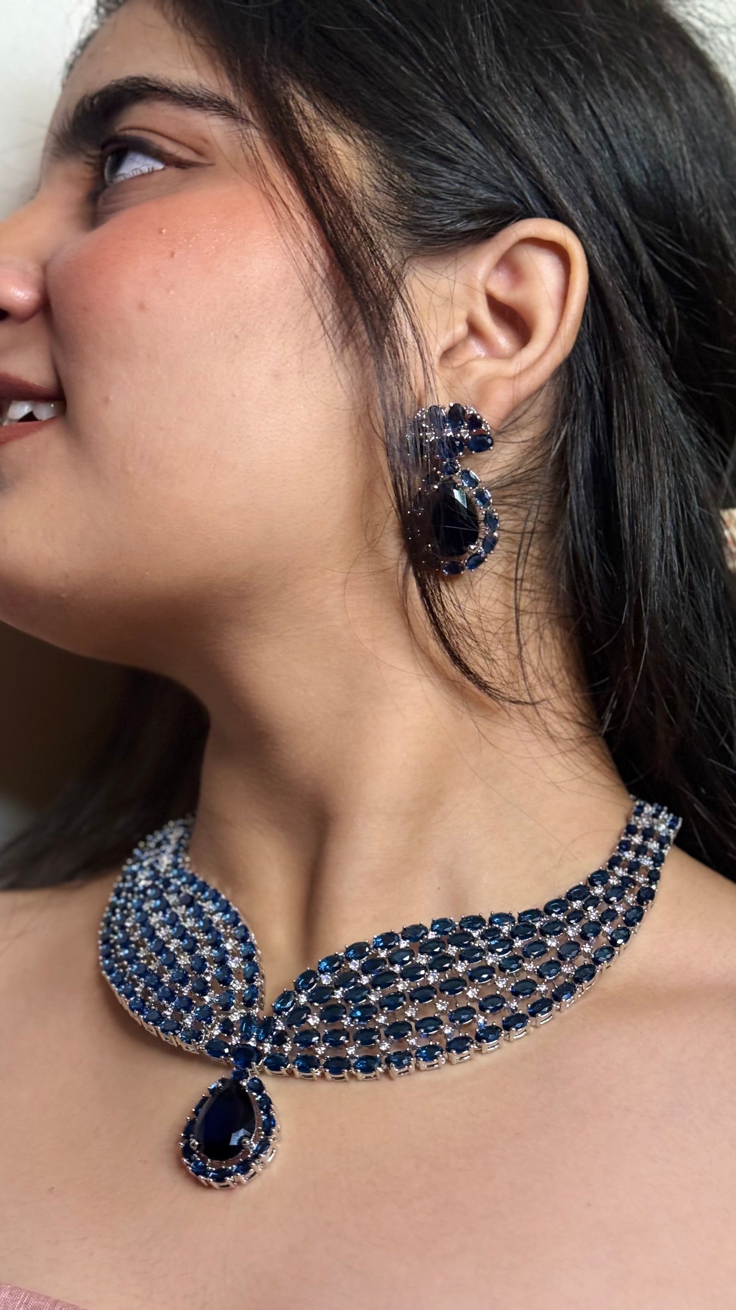 Royal Sapphire AD Teardrop Statement Choker Jewellery Set