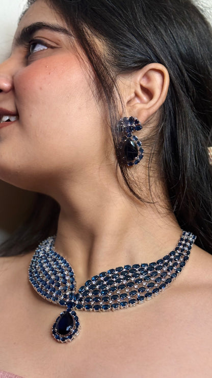 Royal Sapphire AD Teardrop Statement Choker Jewellery Set