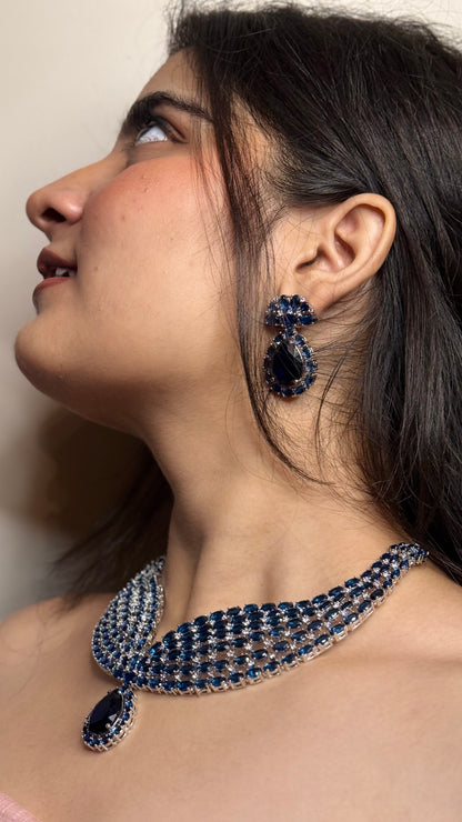 Royal Sapphire AD Teardrop Statement Choker Jewellery Set
