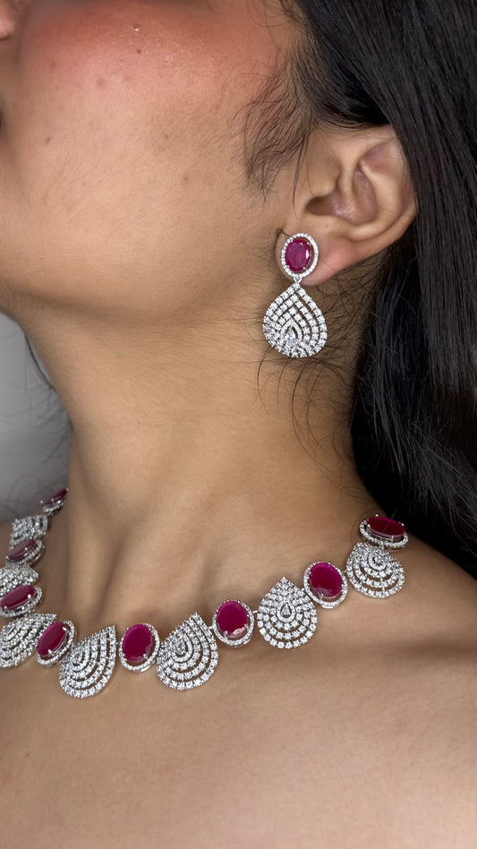 Ruby Royale AD Fan-Motif Statement Necklace Set