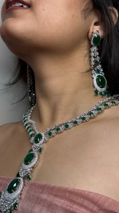 Emerald Majesty AD Long Haram Necklace Set