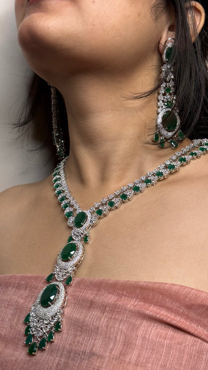 Emerald Majesty AD Long Haram Necklace Set
