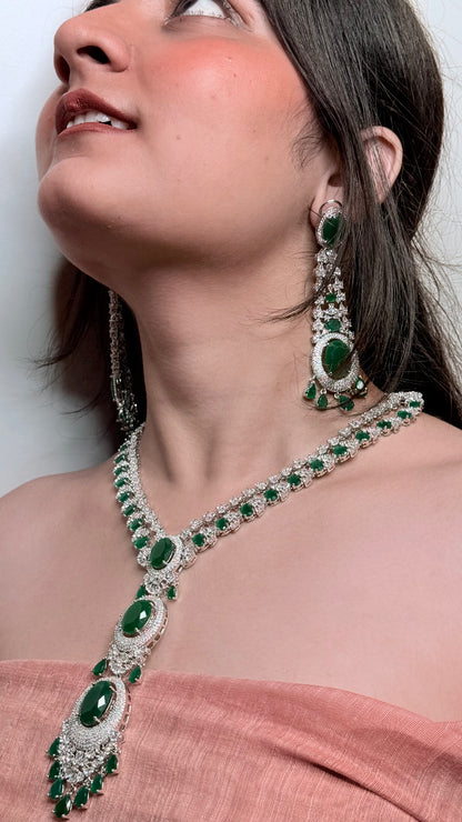 Emerald Majesty AD Long Haram Necklace Set