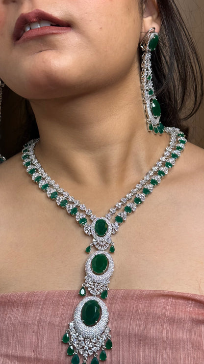 Emerald Majesty AD Long Haram Necklace Set