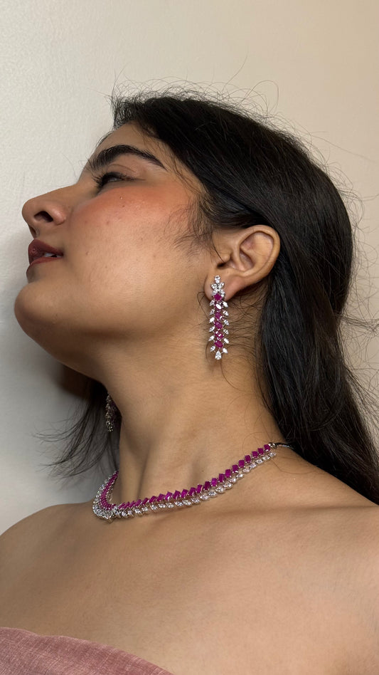 Ruby Glint AD Baguette-Line Choker Necklace Set