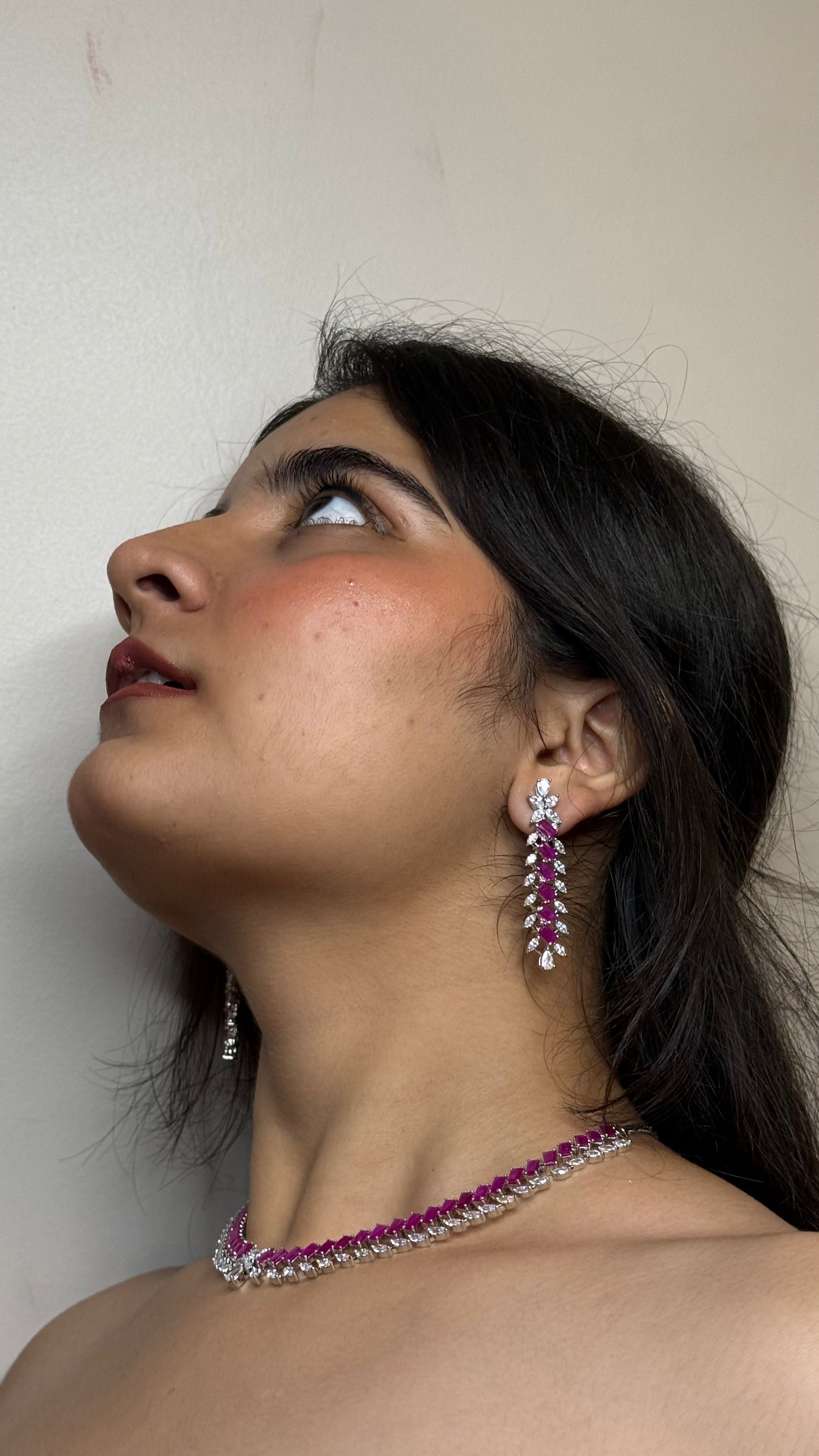 Ruby Glint AD Baguette-Line Choker Necklace Set
