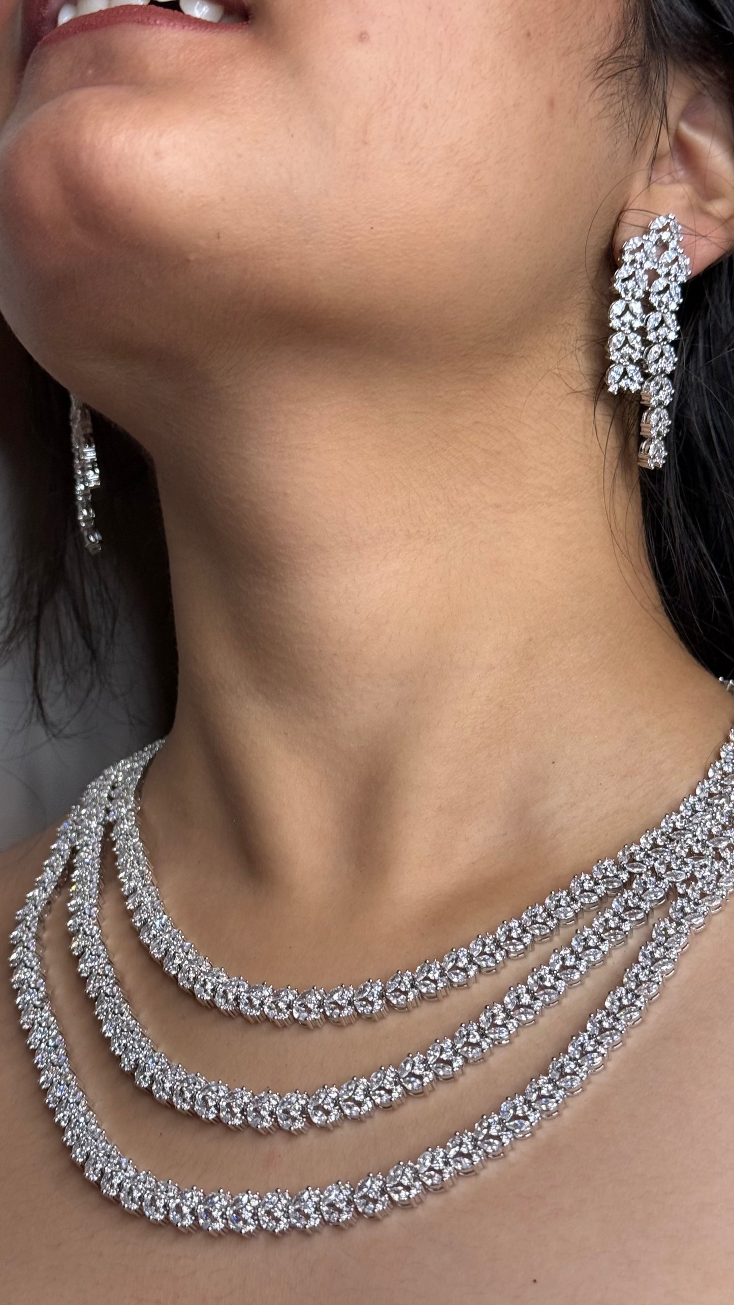 Celestia Luxe AD Triple-Layered Necklace Set