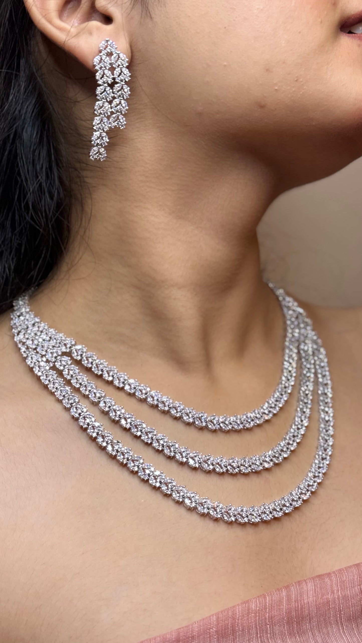 Celestia Luxe AD Triple-Layered Necklace Set