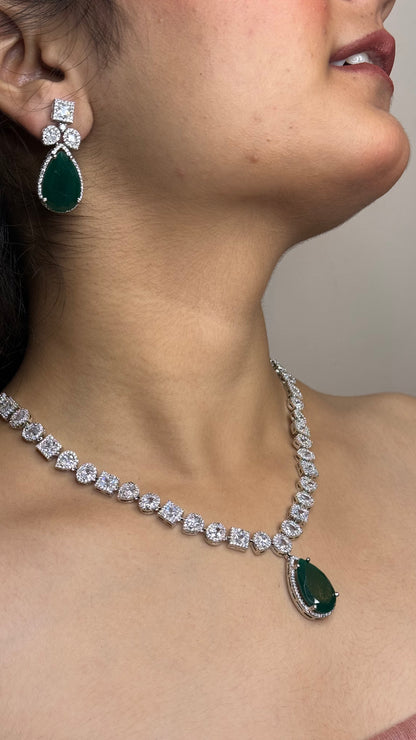 Emerald Grace AD Halo-Link Pendant Necklace Set