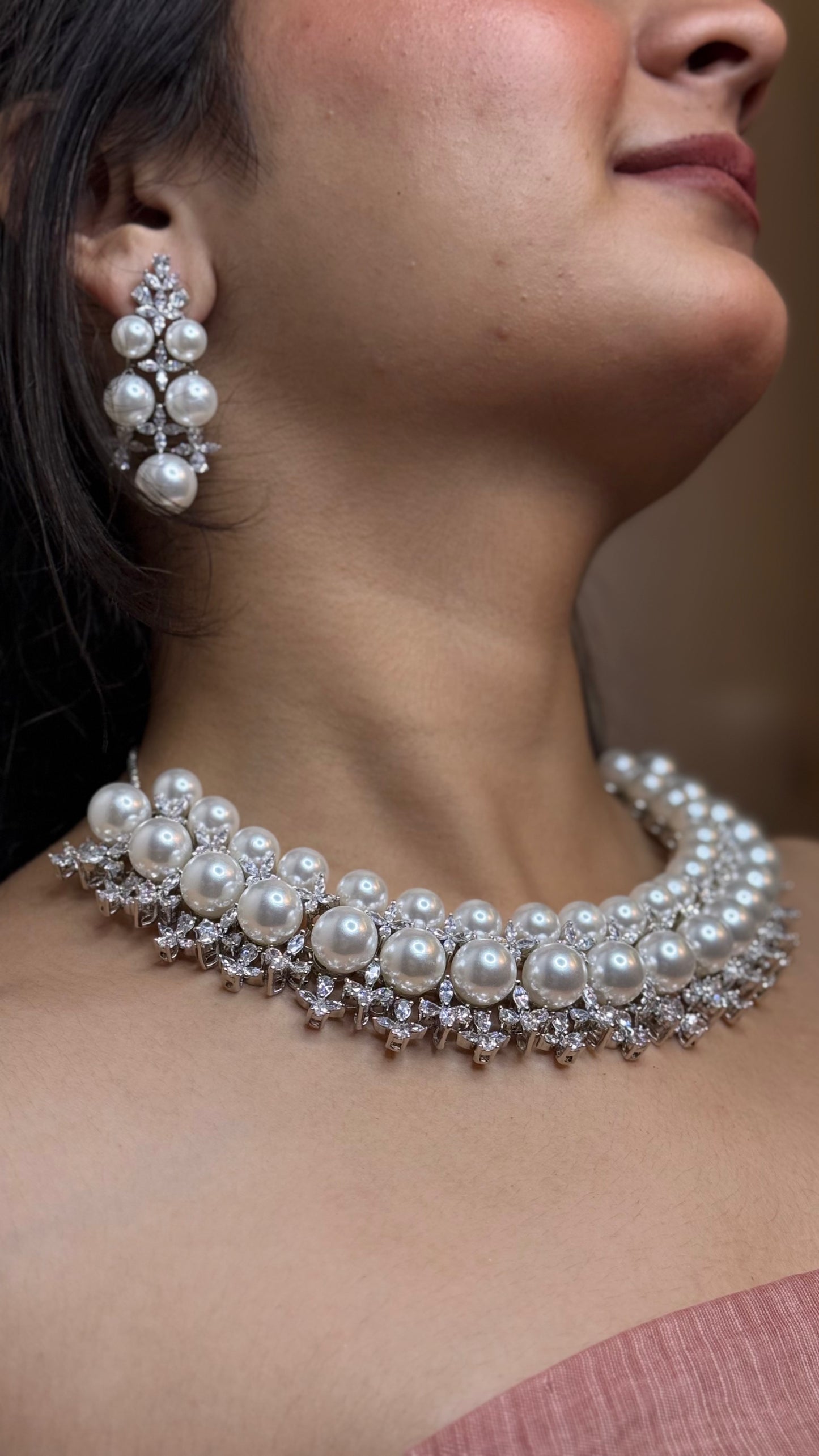 Royale Pearl Encrusted Faux Diamond Necklace
