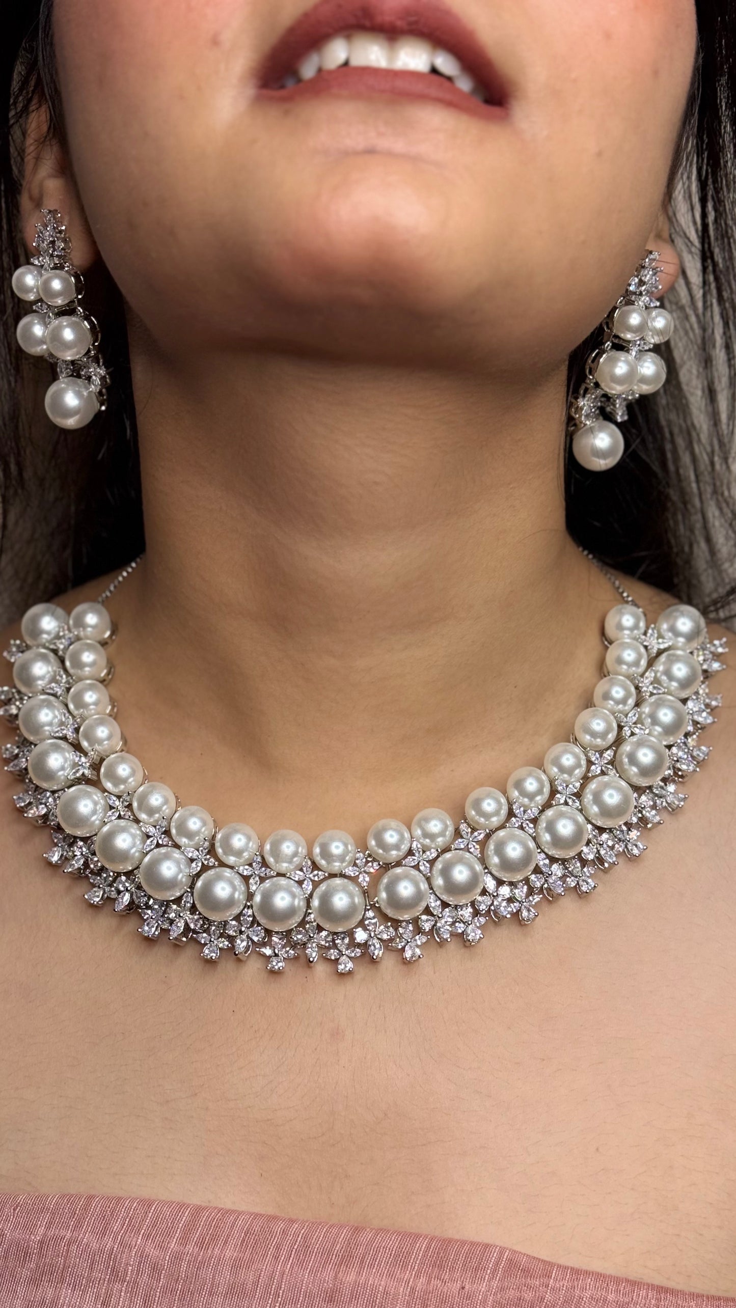 Royale Pearl Encrusted Faux Diamond Necklace