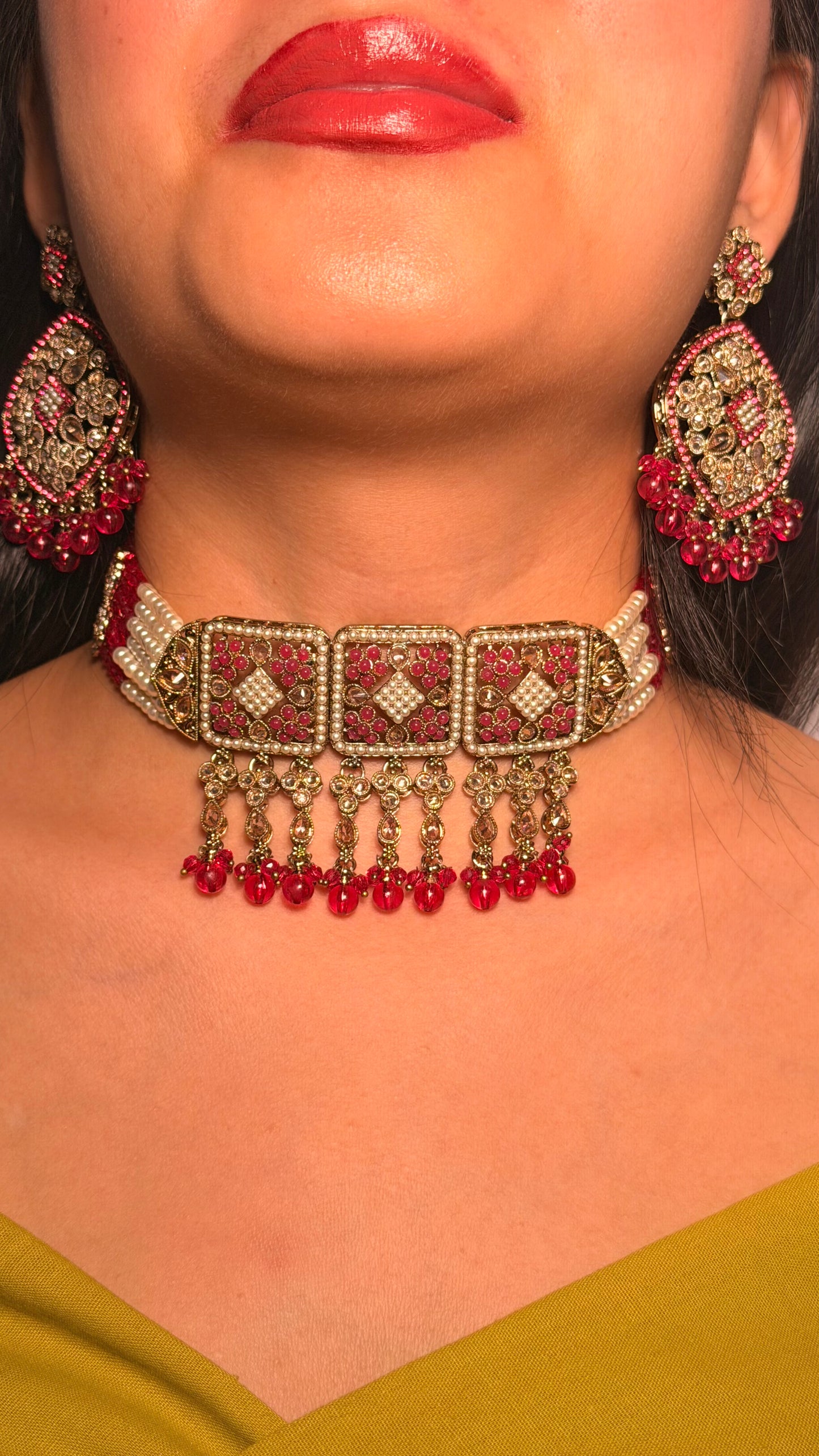 Noor Mahal Handcrafted Heritage Choker Set with Earrings