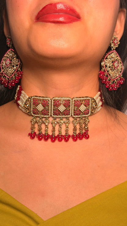 Noor Mahal Handcrafted Heritage Choker Set with Earrings