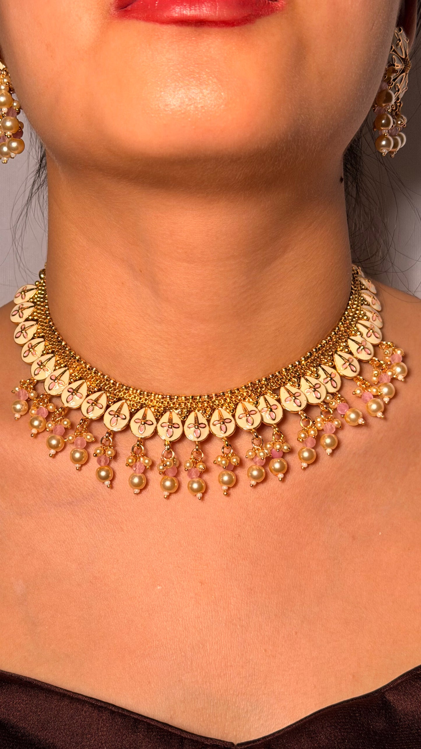 Ivory Bloom Handcrafted Festive Necklace Set With Earrings