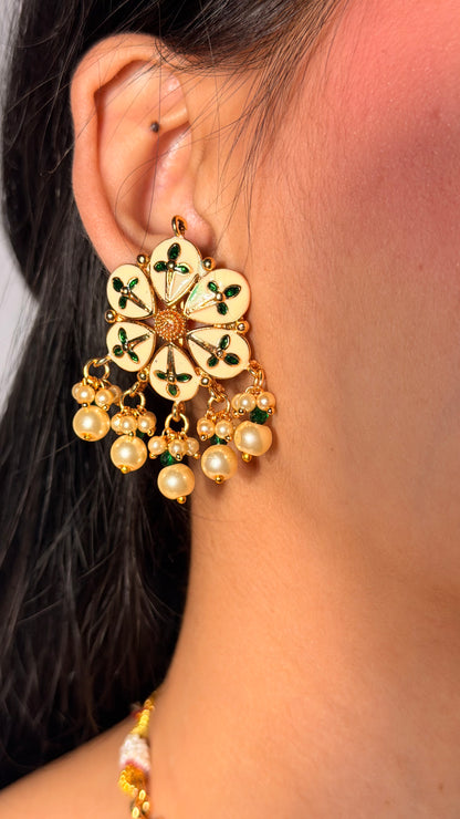 Ivory Bloom Handcrafted Festive Necklace Set With Earrings