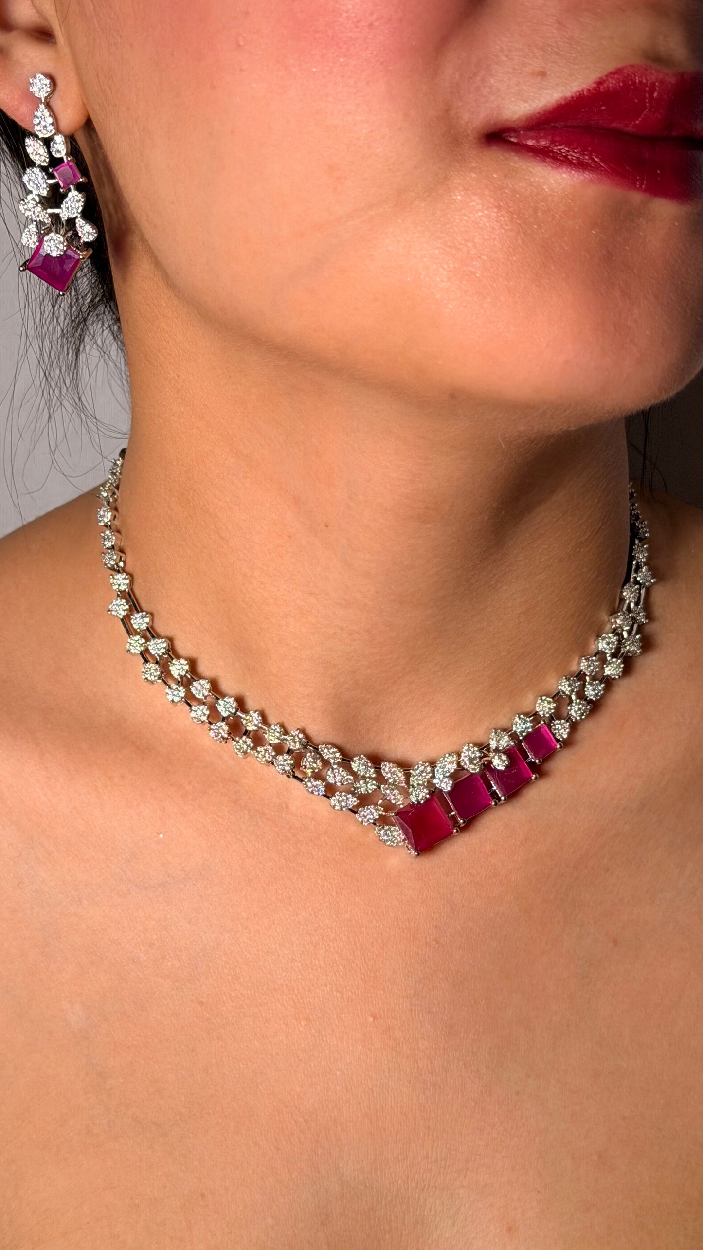 Ruby Royale AD Cushion-Cut Statement Necklace Set