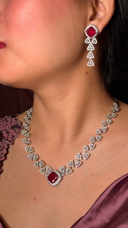 Diamond Ruby Pendant With Earrings
