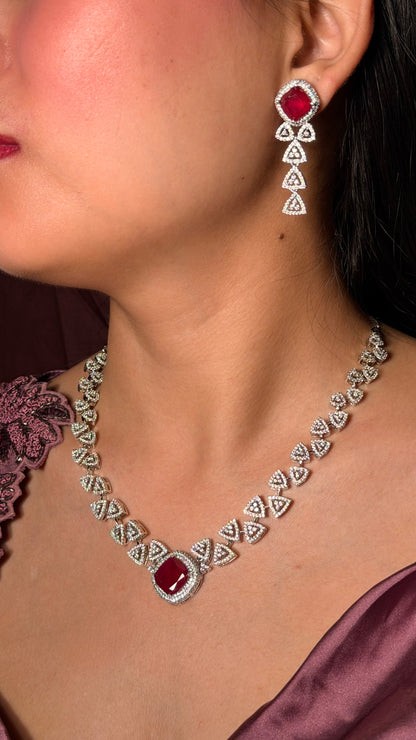 Diamond Ruby Pendant With Earrings