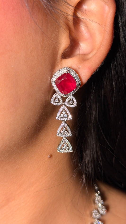 Diamond Ruby Pendant With Earrings