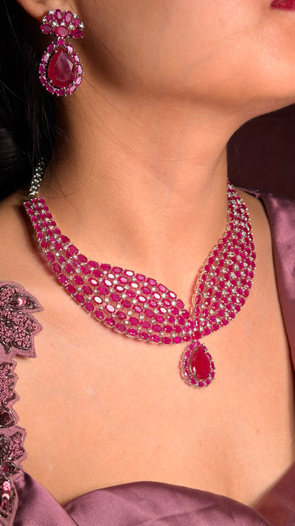 Royal Sapphire AD Teardrop Statement Choker Jewellery Set
