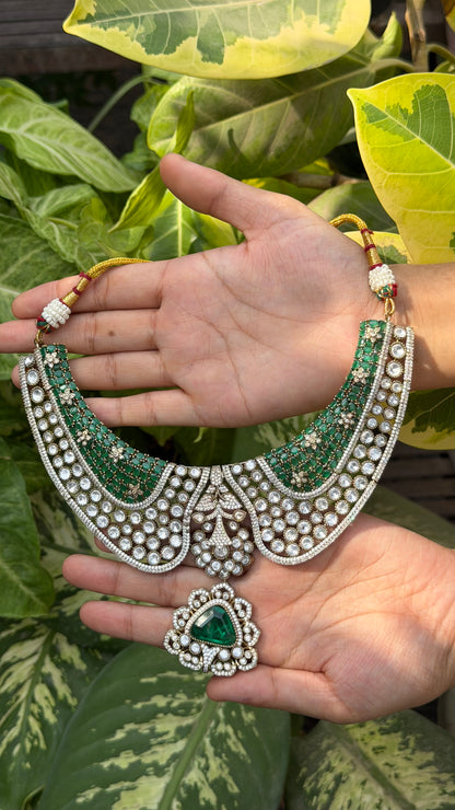 Inaaya Emerald Kundan AD Designer Choker Necklace Set with Earrings