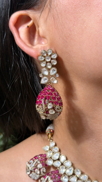 Bollywood Inspired Ruby Kundan AD Designer Necklace with Earrings