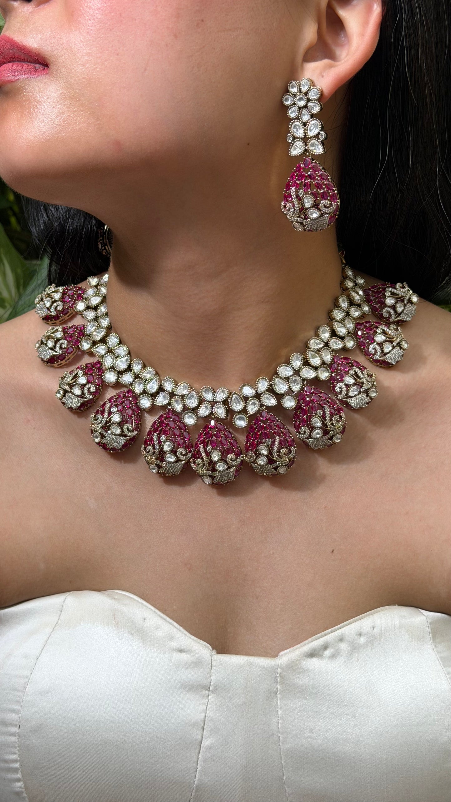 Bollywood Inspired Ruby Kundan AD Designer Necklace with Earrings