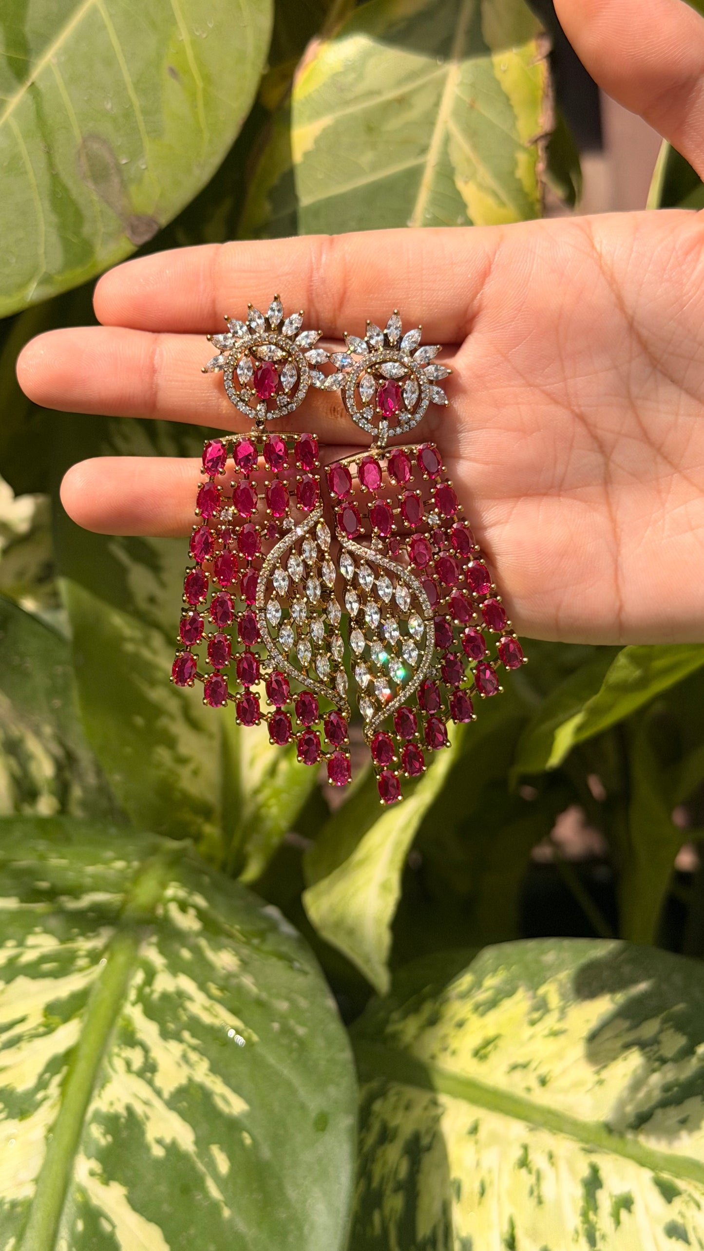 Designer Ruby & Zircon Statement Necklace with Earrings
