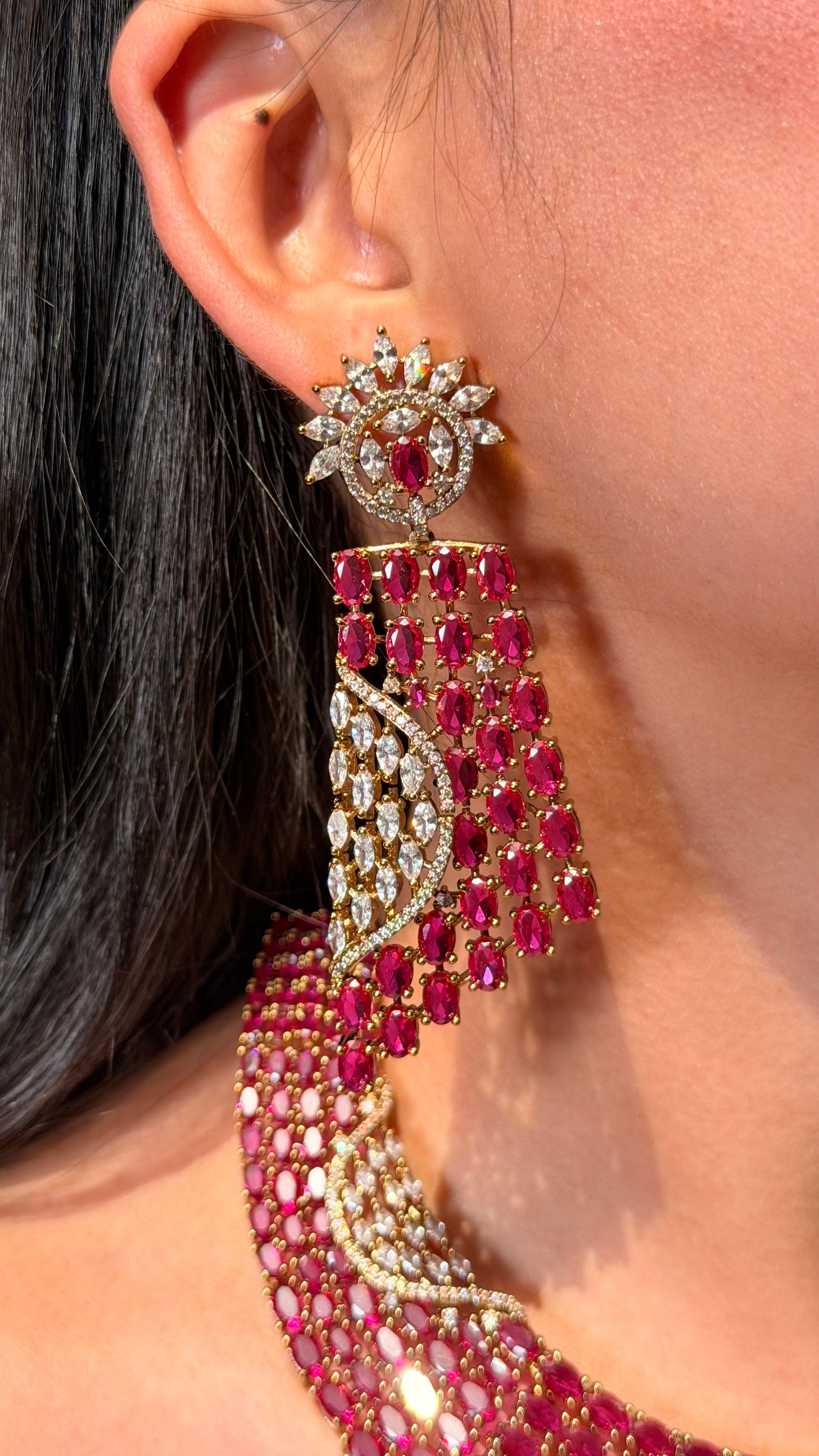 Designer Ruby & Zircon Statement Necklace with Earrings