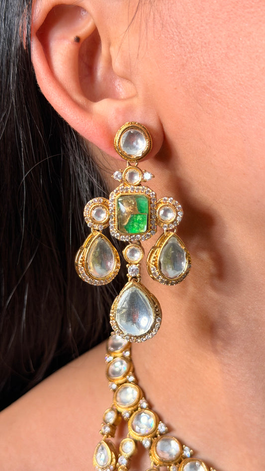 Polki Moissanite Gold Plated Necklace with Earrings