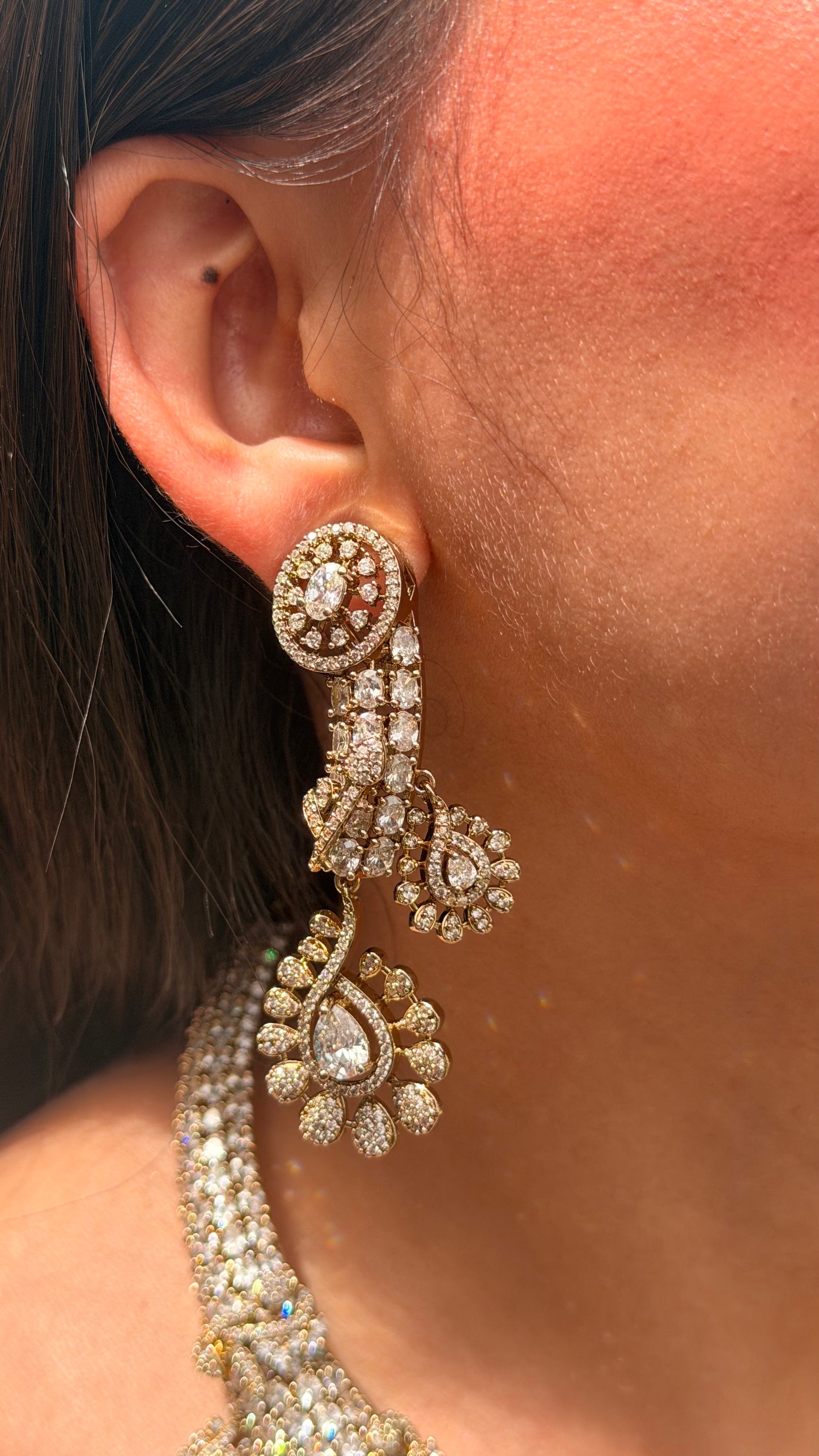 Diamond Zircon Paisley Statement Necklace Set With Earrings