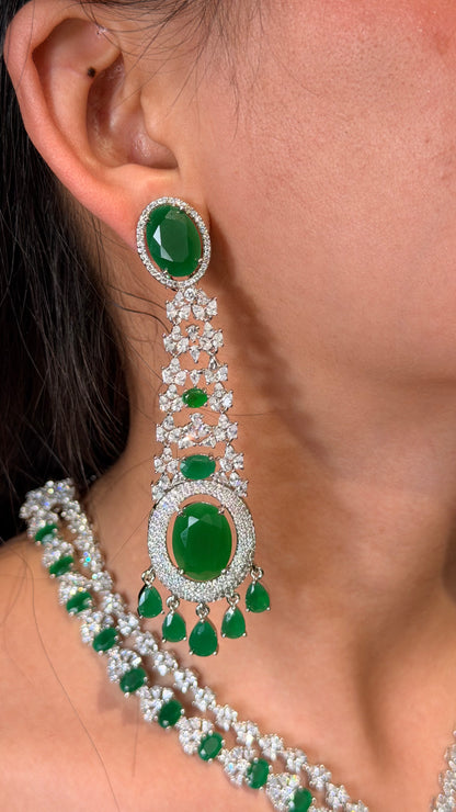 Emerald Majesty AD Long Haram Necklace Set