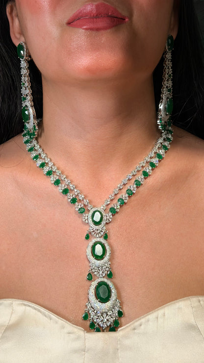 Emerald Majesty AD Long Haram Necklace Set