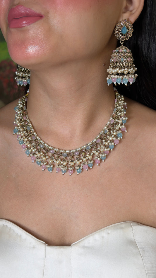 Pastel Pearl Crystal Grace Necklace with Earrings