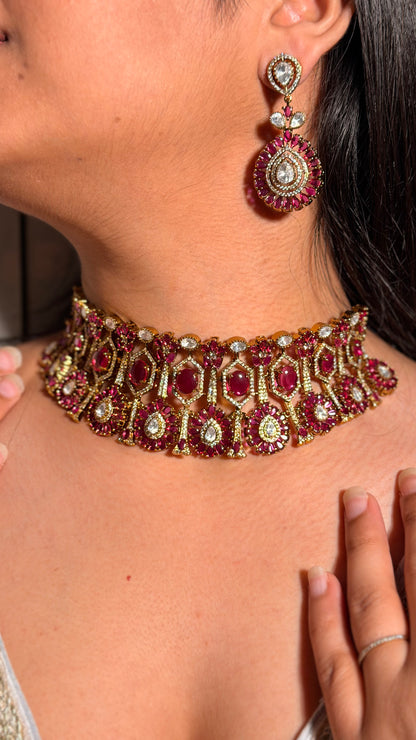 Noorani Moissanite Kundan Set with Earrings and Maangtikka