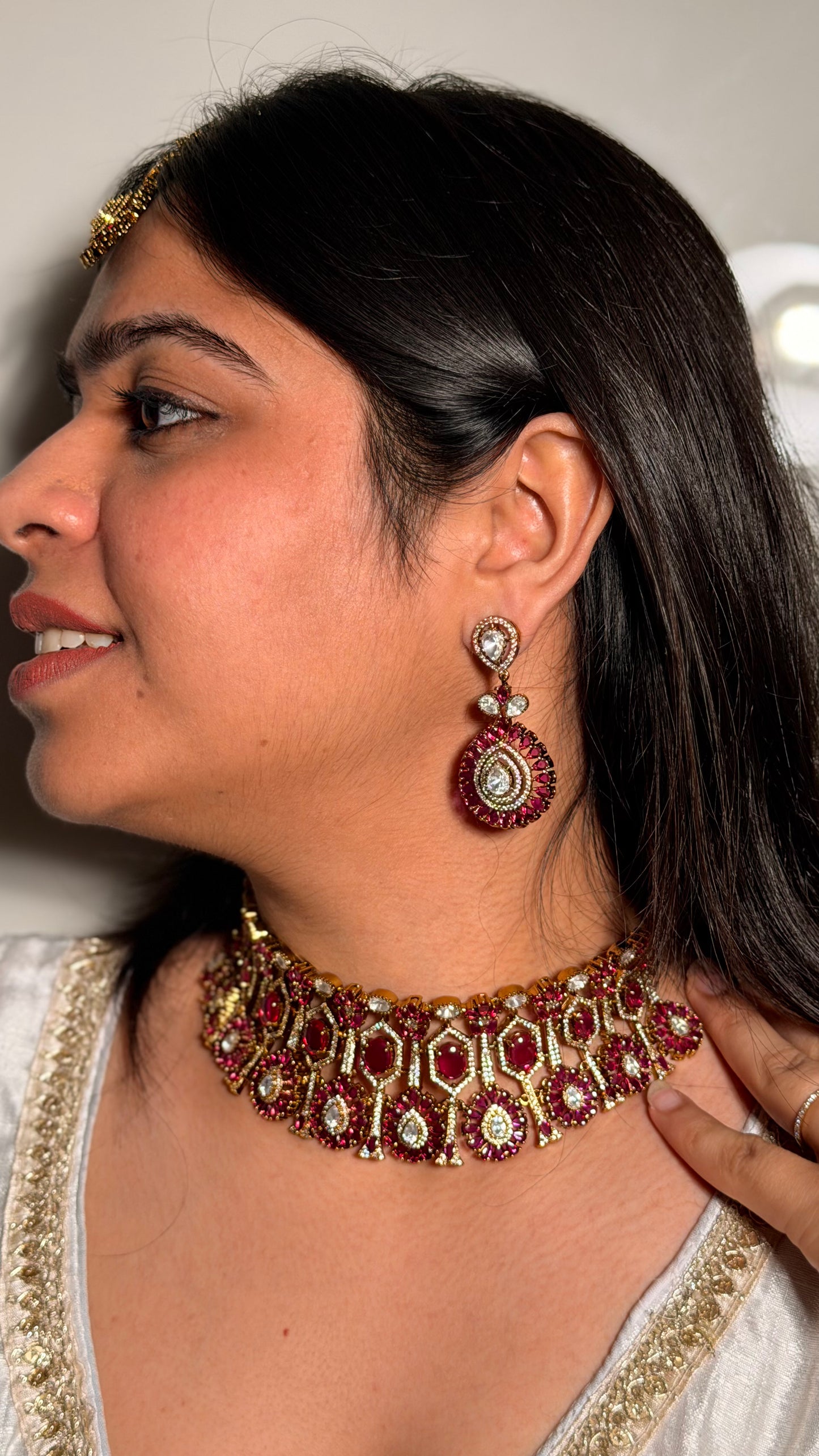 Noorani Moissanite Kundan Set with Earrings and Maangtikka
