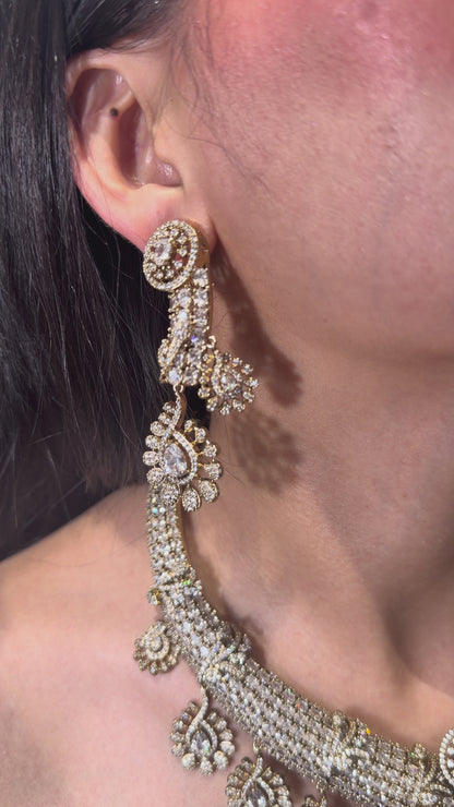 Diamond Zircon Paisley Statement Necklace Set With Earrings