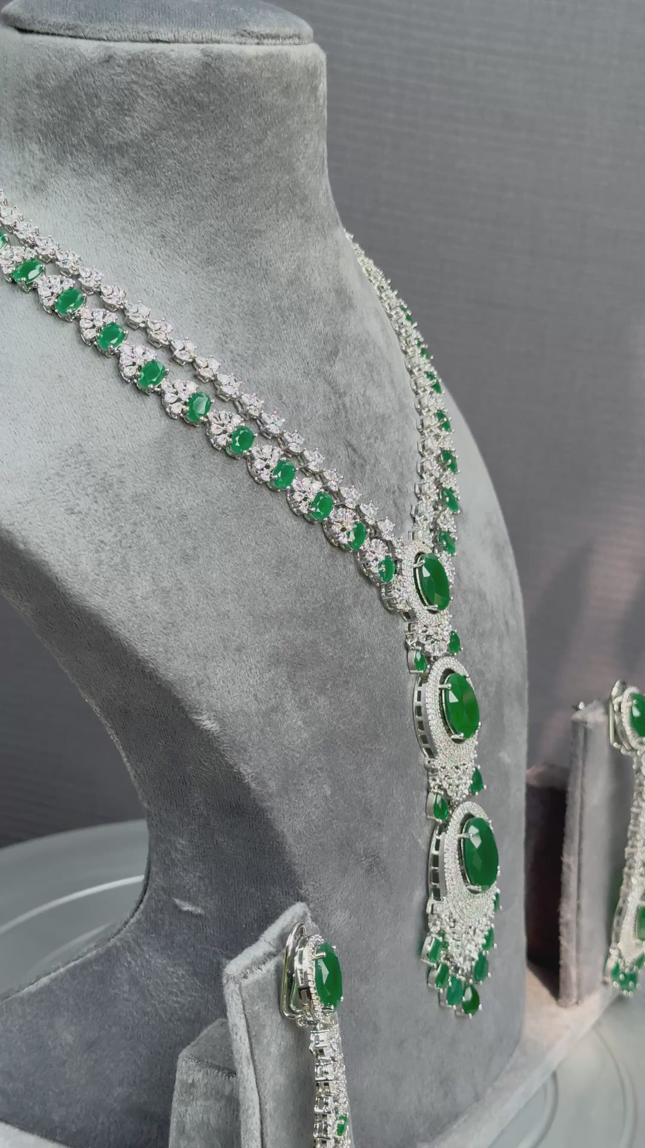 Regal Emerald Oval Necklace Set with Brilliant-Cut American Diamonds